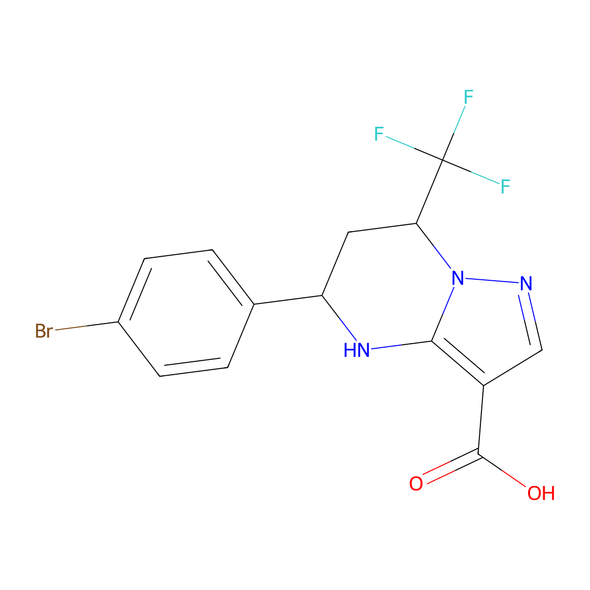 5-(4-Bromophenyl)-7-(trifluoromethyl)-4,5,6,7-tetrahydropyrazolo[1,5-a]pyrimidine-3-carboxylic acid molecular structure, CAS 332856-77-6