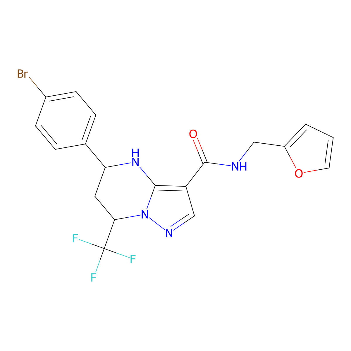 5-(4-bromophenyl)-N-(furan-2-ylmethyl)-7-(trifluoromethyl)-4,5,6,7-tetrahydropyrazolo[1,5-a]pyrimidine-3-carboxamide molecular structure, CAS 332856-80-1