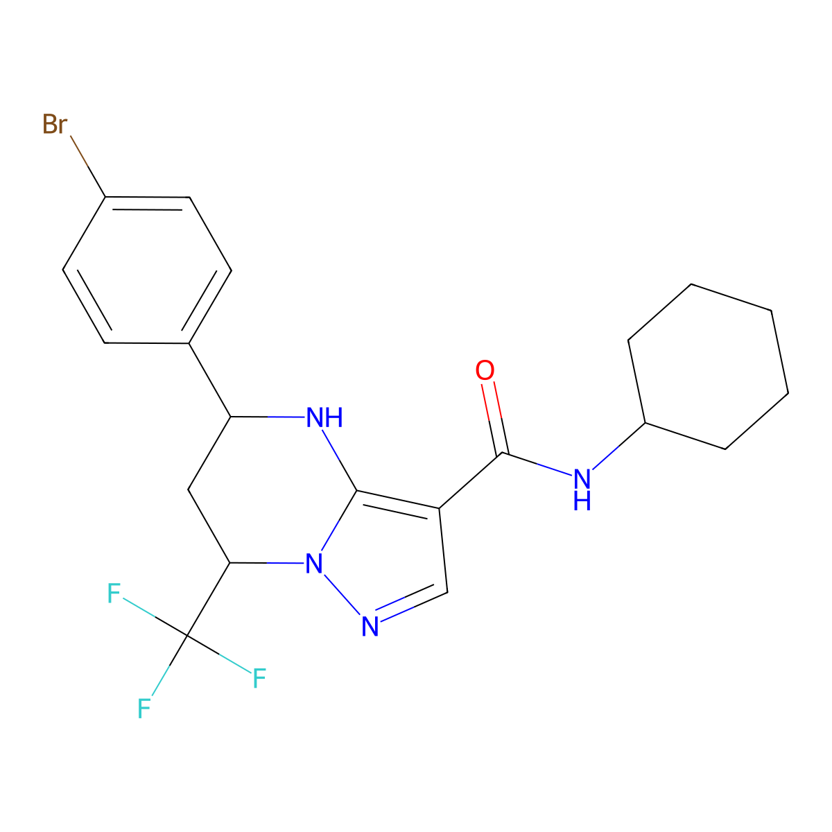 5-(4-bromophenyl)-N-cyclohexyl-7-(trifluoromethyl)-4,5,6,7-tetrahydropyrazolo[1,5-a]pyrimidine-3-carboxamide molecular structure, CAS 332856-84-5