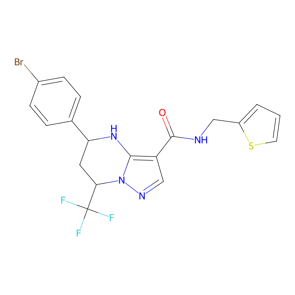 5-(4-bromophenyl)-N-(thiophen-2-ylmethyl)-7-(trifluoromethyl)-4,5,6,7-tetrahydropyrazolo[1,5-a]pyrimidine-3-carboxamide molecular structure, CAS 332856-87-8
