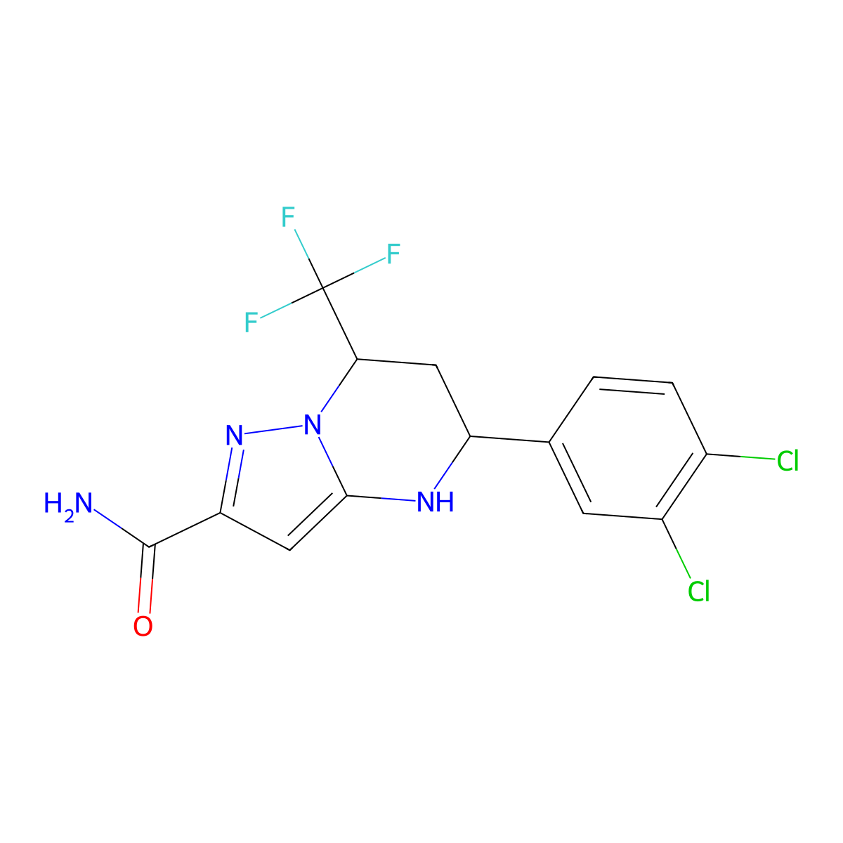 5-(3,4-Dichlorophenyl)-7-(trifluoromethyl)-4,5,6,7-tetrahydropyrazolo[1,5-a]pyrimidine-2-carboxamide molecular structure, CAS 332857-01-9