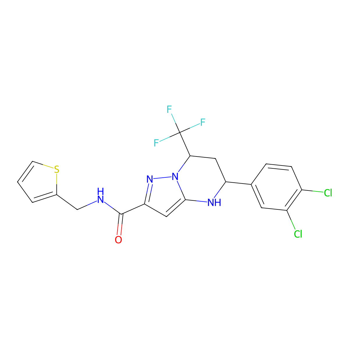 5-(3,4-dichlorophenyl)-N-(thiophen-2-ylmethyl)-7-(trifluoromethyl)-4,5,6,7-tetrahydropyrazolo[1,5-a]pyrimidine-2-carboxamide molecular structure, CAS 332857-13-3