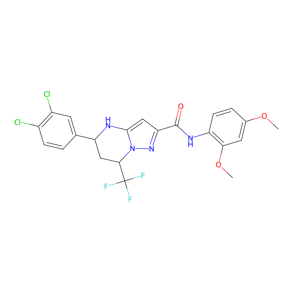 5-(3,4-dichlorophenyl)-N-(2,4-dimethoxyphenyl)-7-(trifluoromethyl)-4,5,6,7-tetrahydropyrazolo[1,5-a]pyrimidine-2-carboxamide molecular structure, CAS 332857-26-8