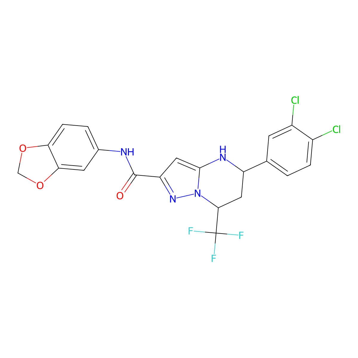 N-(1,3-benzodioxol-5-yl)-5-(3,4-dichlorophenyl)-7-(trifluoromethyl)-4,5,6,7-tetrahydropyrazolo[1,5-a]pyrimidine-2-carboxamide molecular structure, CAS 332857-27-9