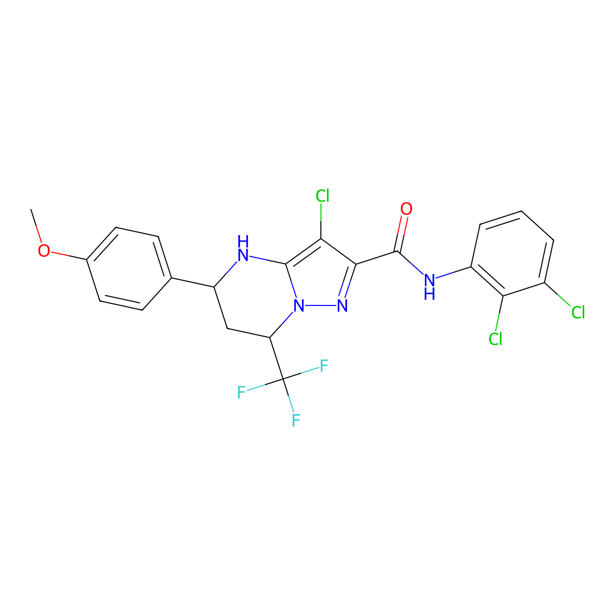 3-chloro-N-(2,3-dichlorophenyl)-5-(4-methoxyphenyl)-7-(trifluoromethyl)-4,5,6,7-tetrahydropyrazolo[1,5-a]pyrimidine-2-carboxamide molecular structure, CAS 332857-69-9