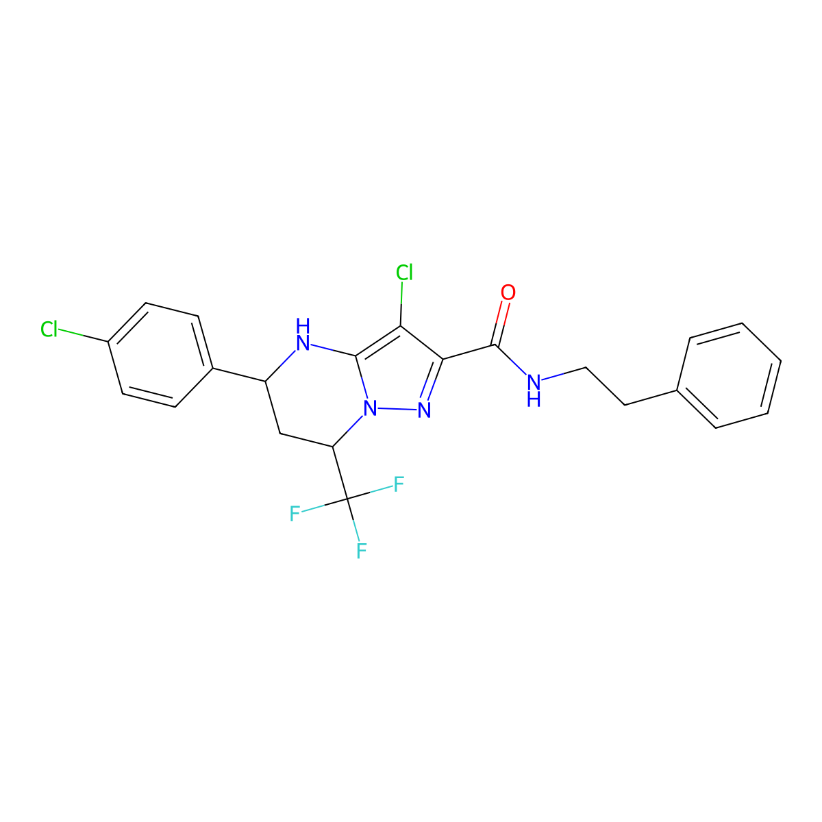 3-chloro-5-(4-chlorophenyl)-N-(2-phenylethyl)-7-(trifluoromethyl)-4,5,6,7-tetrahydropyrazolo[1,5-a]pyrimidine-2-carboxamide molecular structure, CAS 332858-08-9