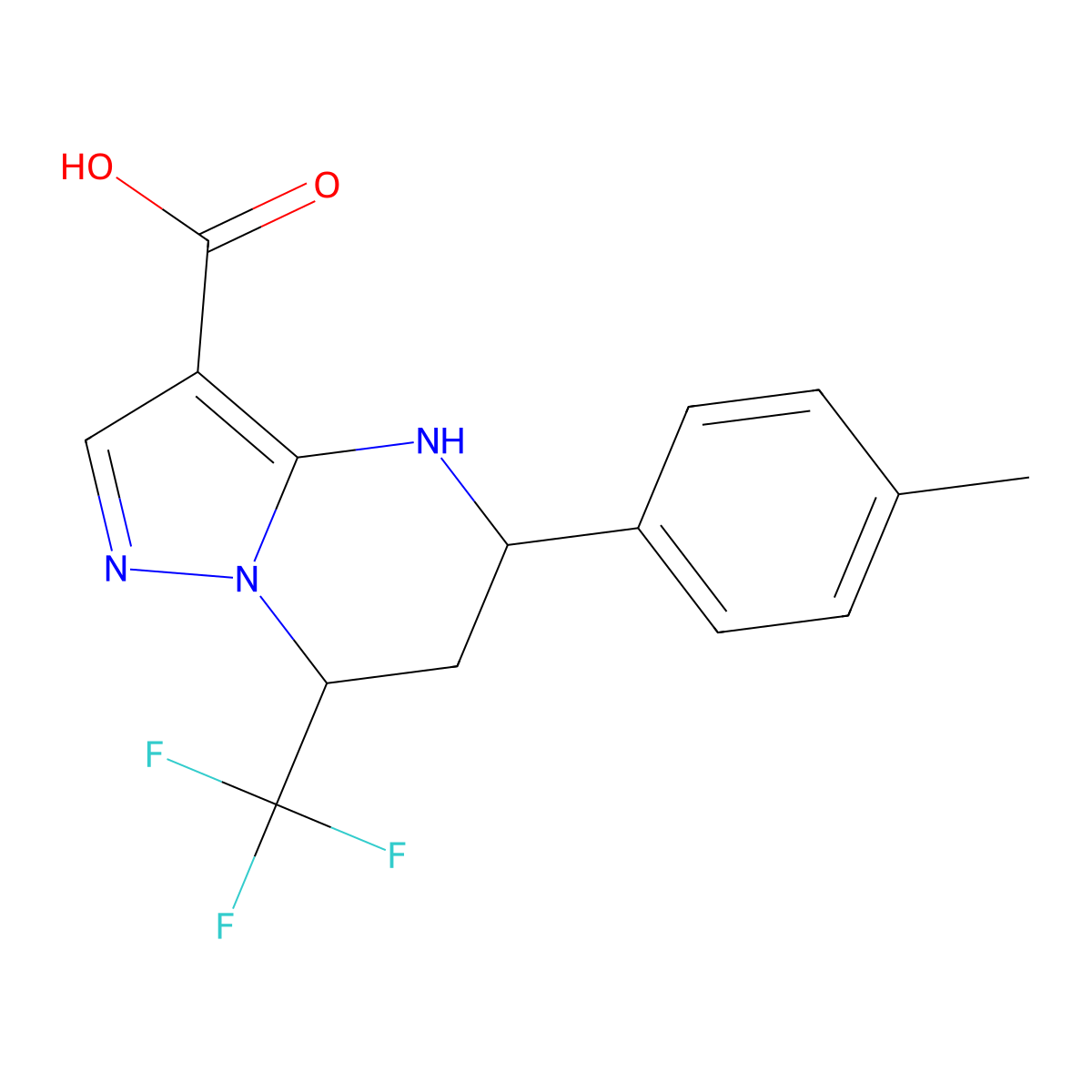 5-(P-Tolyl)-7-(trifluoromethyl)-4,5,6,7-tetrahydropyrazolo[1,5-A]pyrimidine-3-carboxylic acid molecular structure, CAS 332858-81-8