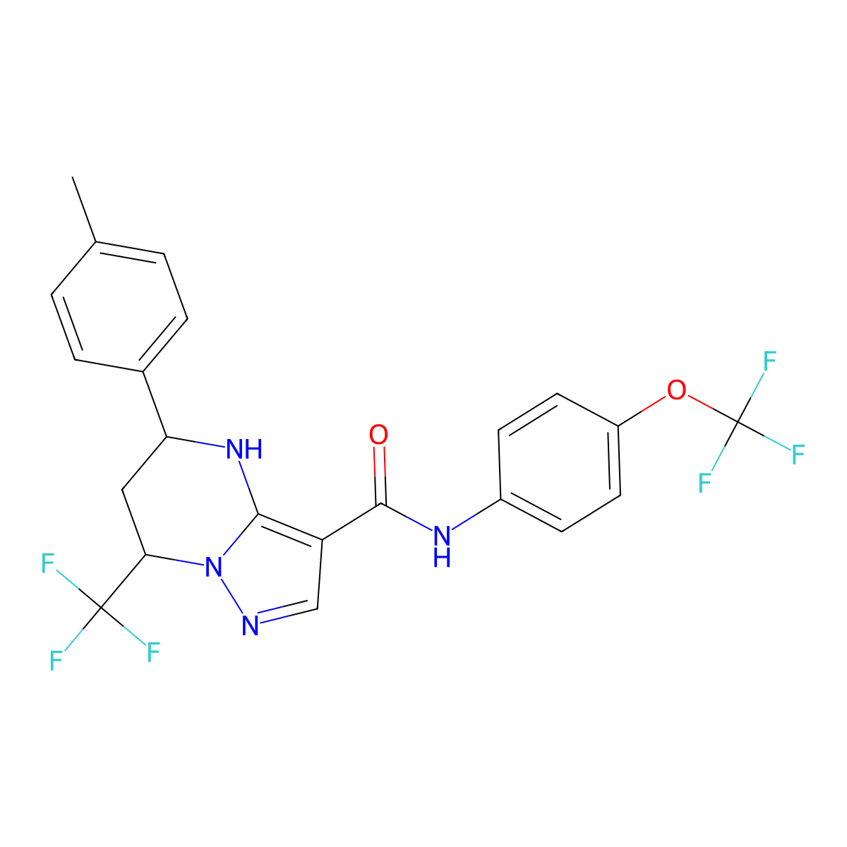 5-(4-methylphenyl)-N-[4-(trifluoromethoxy)phenyl]-7-(trifluoromethyl)-4,5,6,7-tetrahydropyrazolo[1,5-a]pyrimidine-3-carboxamide molecular structure, CAS 332858-98-7
