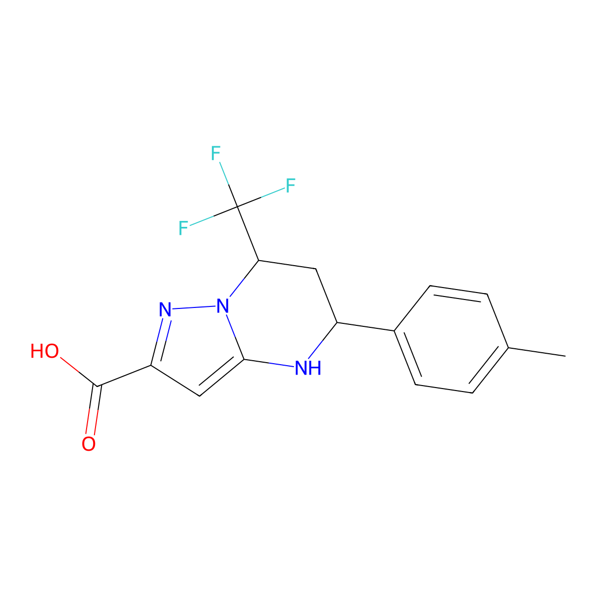 5-(4-Methylphenyl)-7-(trifluoromethyl)-4,5,6,7-tetrahydropyrazolo[1,5-a]pyrimidine-2-carboxylic acid molecular structure, CAS 332859-05-9