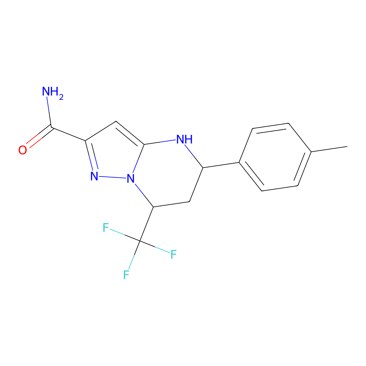 5-(4-Methylphenyl)-7-(trifluoromethyl)-4,5,6,7-tetrahydropyrazolo[1,5-a]pyrimidine-2-carboxamide molecular structure, CAS 332859-07-1
