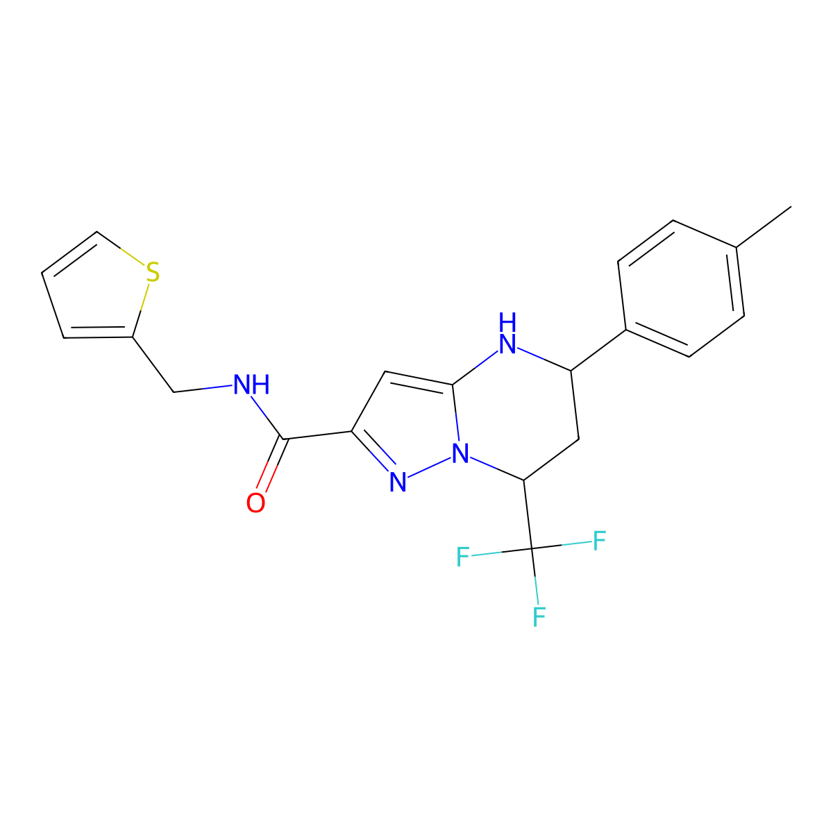 5-(4-methylphenyl)-N-(thiophen-2-ylmethyl)-7-(trifluoromethyl)-4,5,6,7-tetrahydropyrazolo[1,5-a]pyrimidine-2-carboxamide molecular structure, CAS 332859-23-1