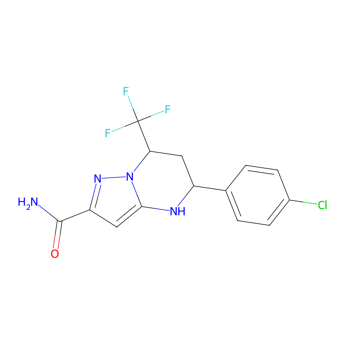 5-(4-Chlorophenyl)-7-(trifluoromethyl)-4,5,6,7-tetrahydropyrazolo[1,5-a]pyrimidine-2-carboxamide molecular structure, CAS 332859-32-2