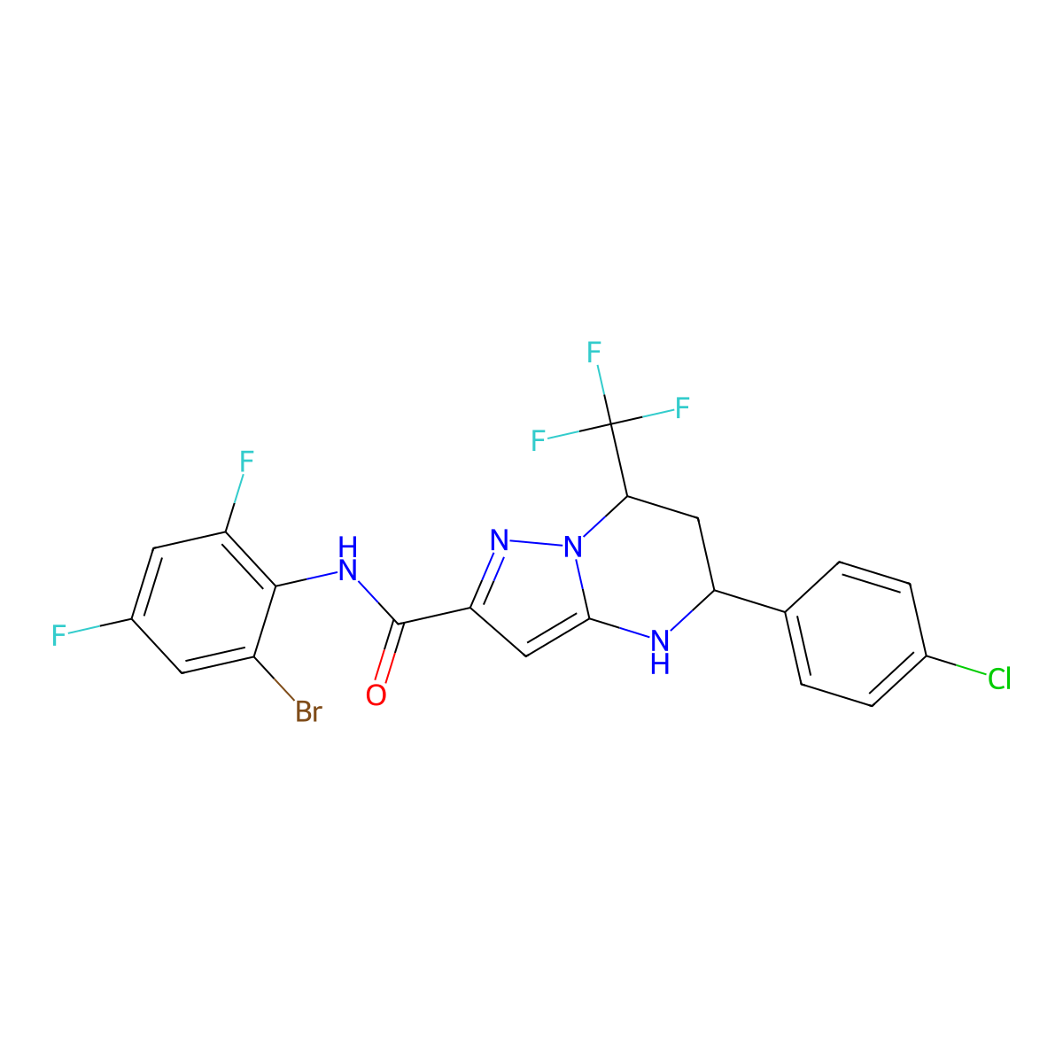 N-(2-bromo-4,6-difluorophenyl)-5-(4-chlorophenyl)-7-(trifluoromethyl)-4,5,6,7-tetrahydropyrazolo[1,5-a]pyrimidine-2-carboxamide molecular structure, CAS 332859-47-9