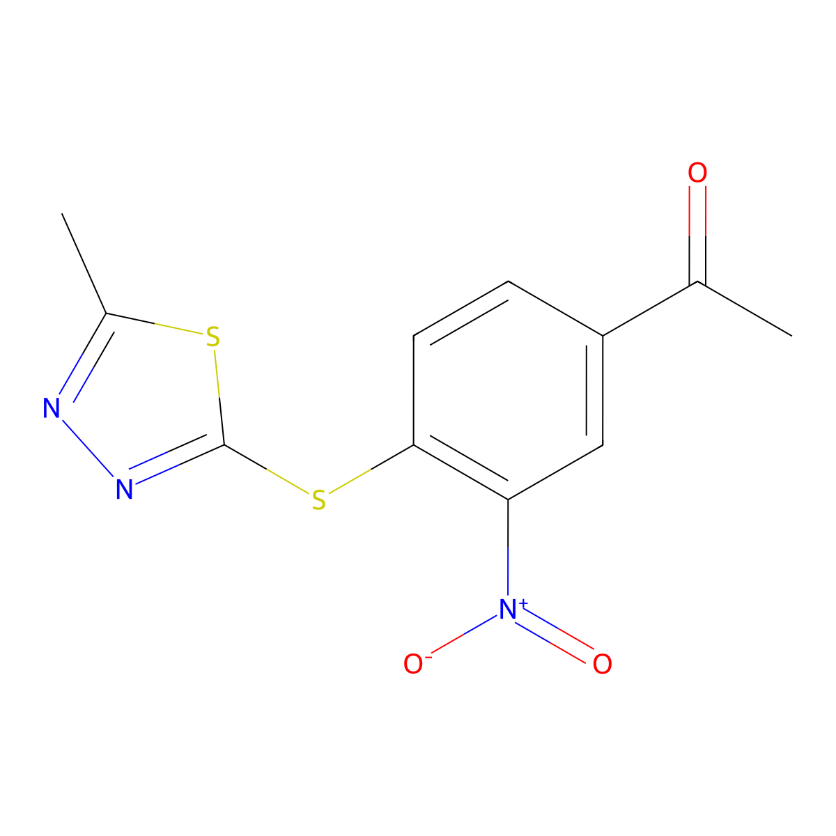 1-[4-[(5-Methyl-1,3,4-thiadiazol-2-yl)sulfanyl]-3-nitrophenyl]ethanone molecular structure, CAS 332860-86-3