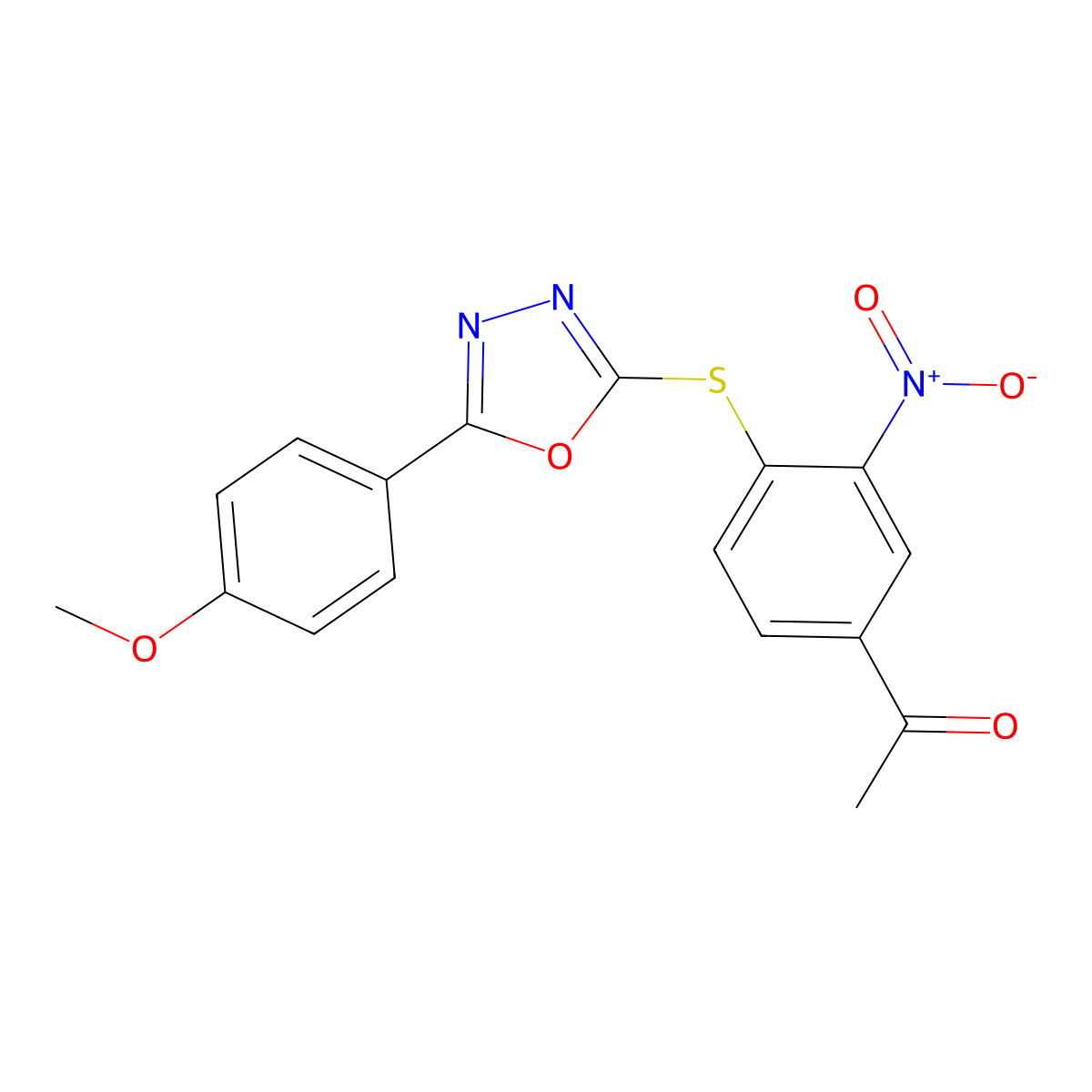 1-[4-[[5-(4-Methoxyphenyl)-1,3,4-oxadiazol-2-yl]sulfanyl]-3-nitrophenyl]ethanone molecular structure, CAS 332860-89-6