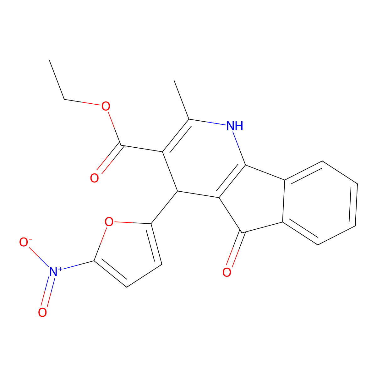 ethyl 2-methyl-4-(5-nitrofuran-2-yl)-5-oxo-4,5-dihydro-1H-indeno[1,2-b]pyridine-3-carboxylate molecular structure, CAS 332861-01-5