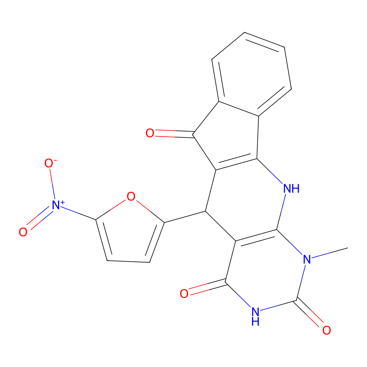 4,6-dihydroxy-1-methyl-5-(5-nitrofuran-2-yl)-1,5-dihydro-2H-indeno[2',1':5,6]pyrido[2,3-d]pyrimidin-2-one molecular structure, CAS 332861-06-0