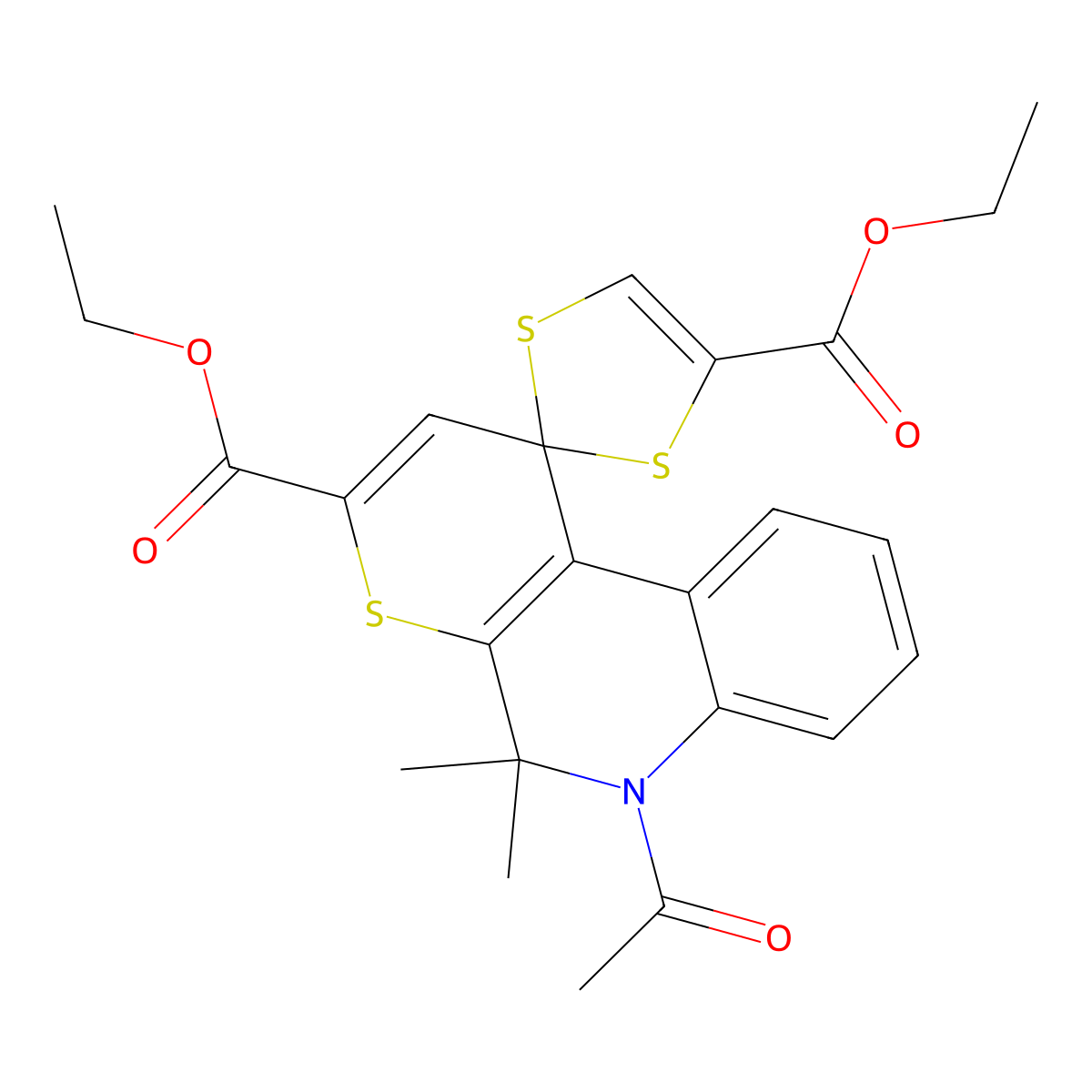 Diethyl 6'-acetyl-5',5'-dimethylspiro[1,3-dithiole-2,1'-thiopyrano[2,3-c]quinoline]-3',4-dicarboxylate molecular structure, CAS 332861-22-0