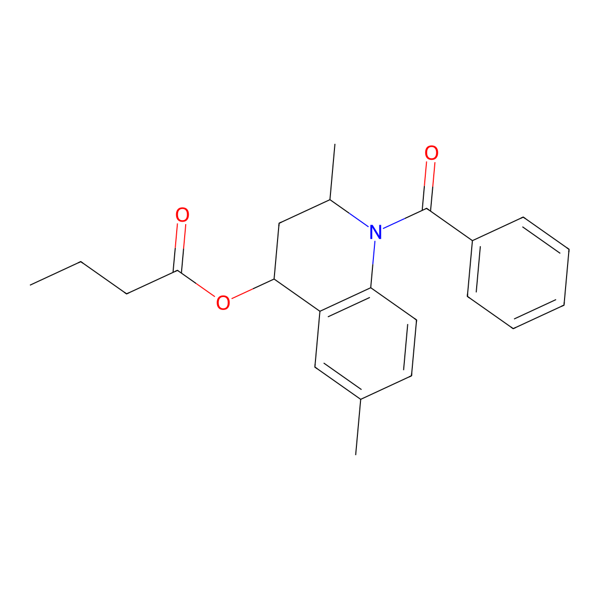 Butyric acid 1-benzoyl-2,6-dimethyl-1,2,3,4-tetrahydro-quinolin-4-yl ester molecular structure, CAS 332861-45-7