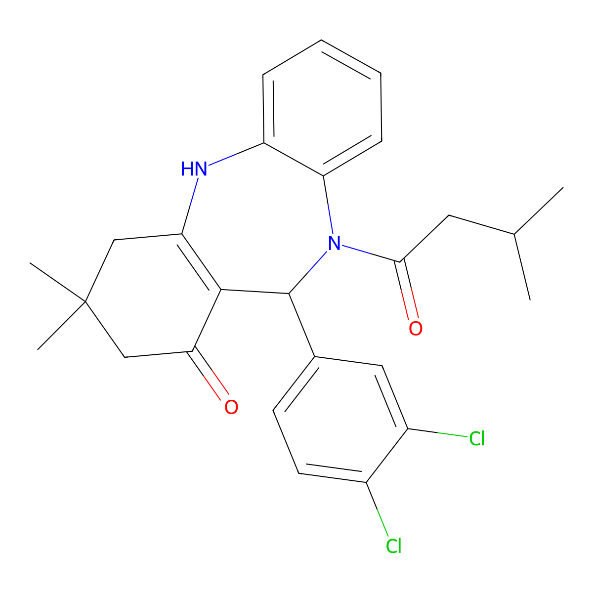 6-(3,4-Dichlorophenyl)-9,9-dimethyl-5-(3-methylbutanoyl)-6,8,10,11-tetrahydrobenzo[b][1,4]benzodiazepin-7-one molecular structure, CAS 332861-53-7