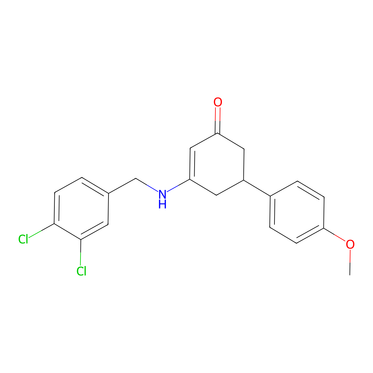 3-[(3,4-Dichlorobenzyl)amino]-5-(4-methoxyphenyl)cyclohex-2-en-1-one molecular structure, CAS 332861-62-8
