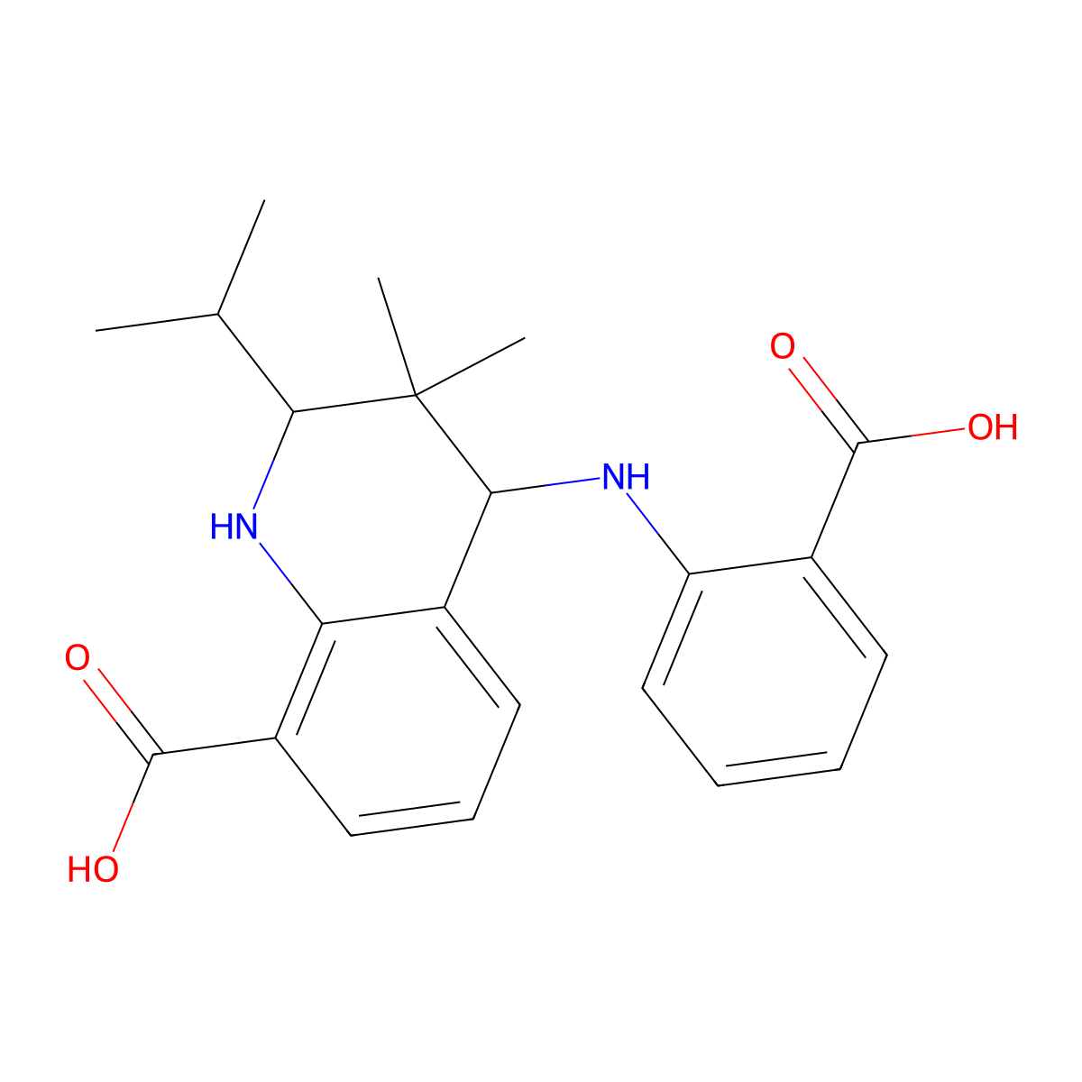 4-[(2-Carboxyphenyl)amino]-3,3-dimethyl-2-(propan-2-yl)-1,2,3,4-tetrahydroquinoline-8-carboxylic acid molecular structure, CAS 332861-95-7