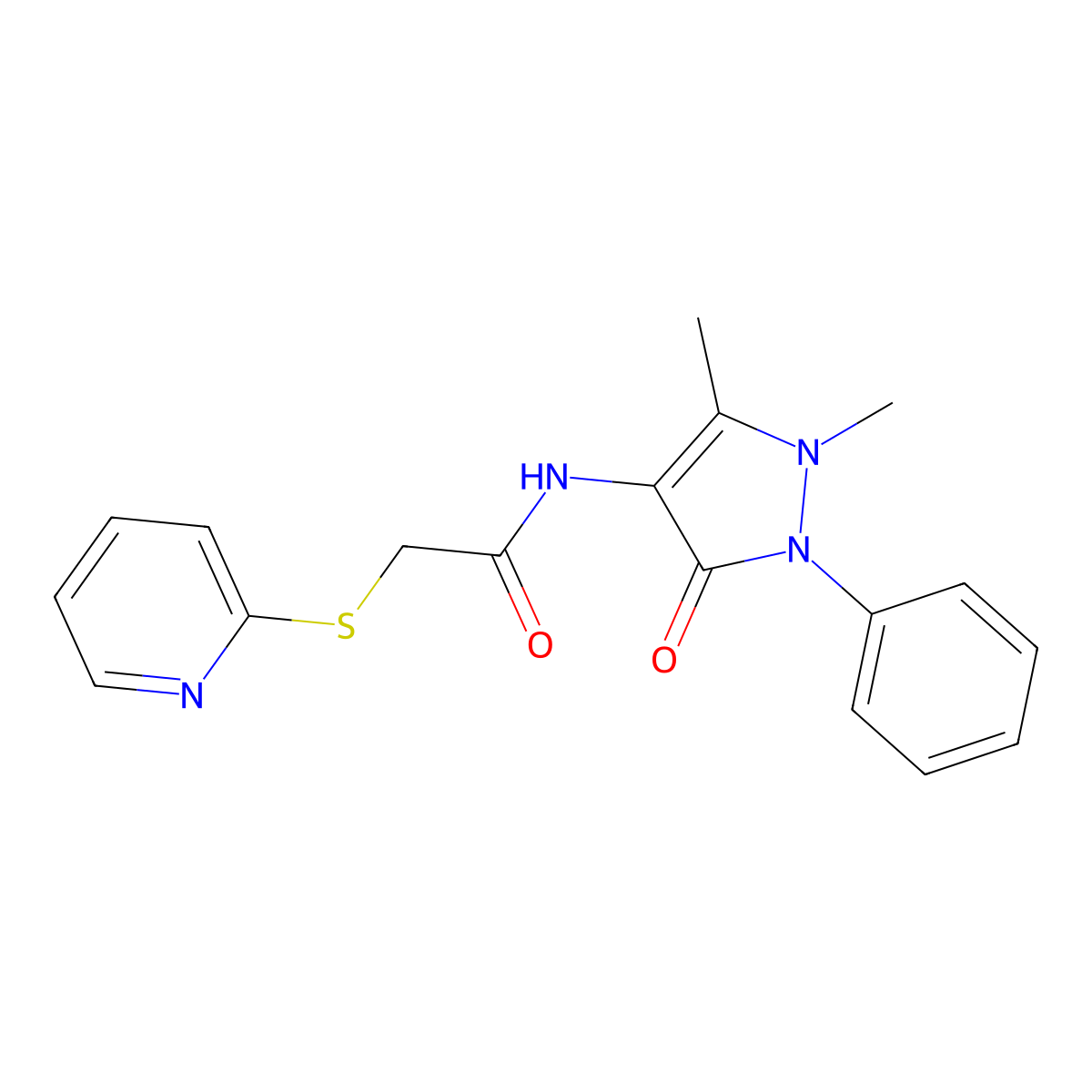 N-(1,5-dimethyl-3-oxo-2-phenylpyrazol-4-yl)-2-pyridin-2-ylsulfanylacetamide molecular structure, CAS 332862-15-4