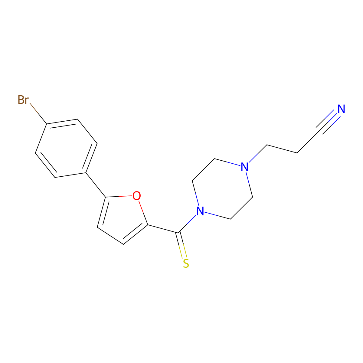 3-(4-(5-(4-Bromophenyl)furan-2-carbonothioyl)piperazin-1-yl)propanenitrile molecular structure, CAS 332862-24-5