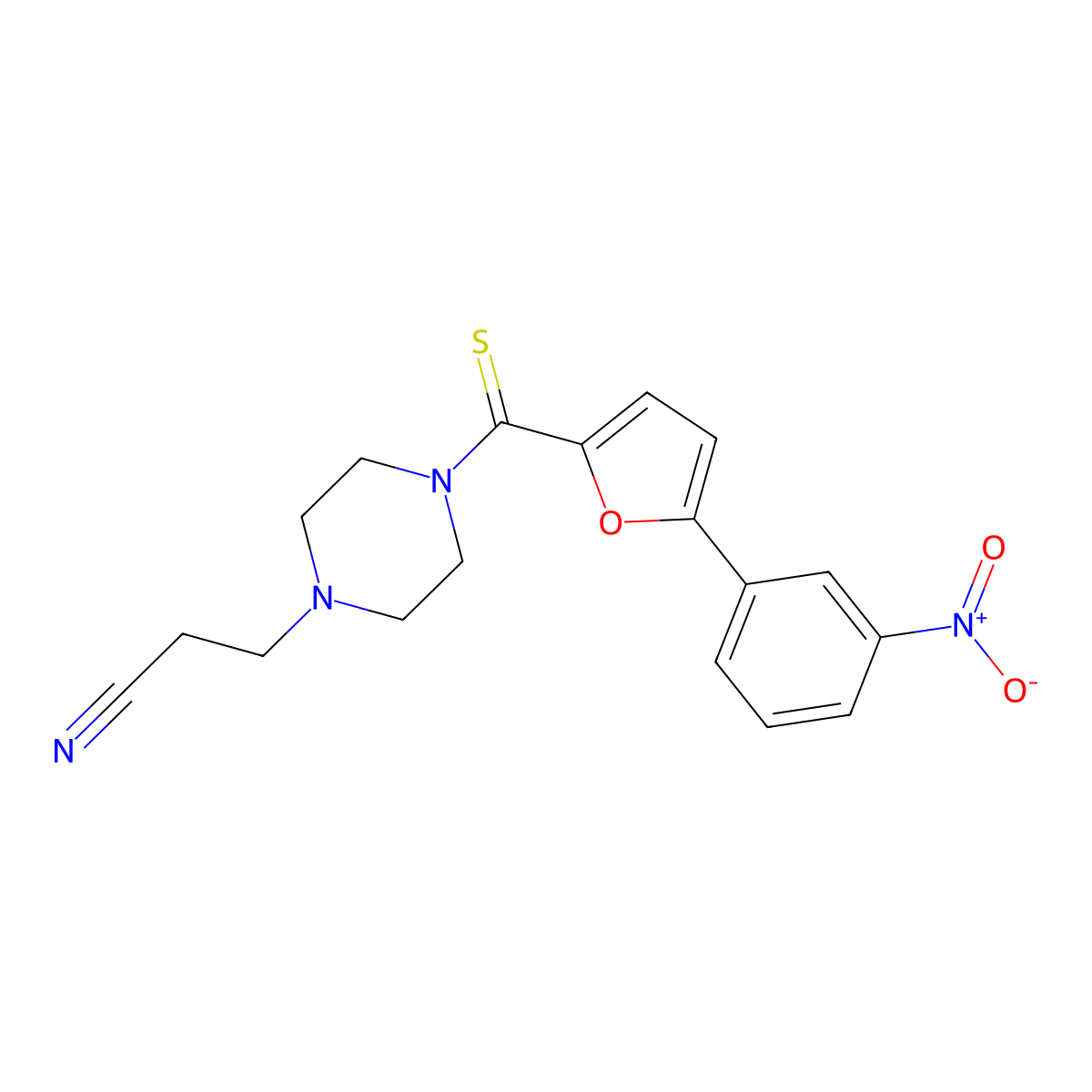 3-[4-[5-(3-Nitrophenyl)furan-2-carbothioyl]piperazin-1-yl]propanenitrile molecular structure, CAS 332862-26-7