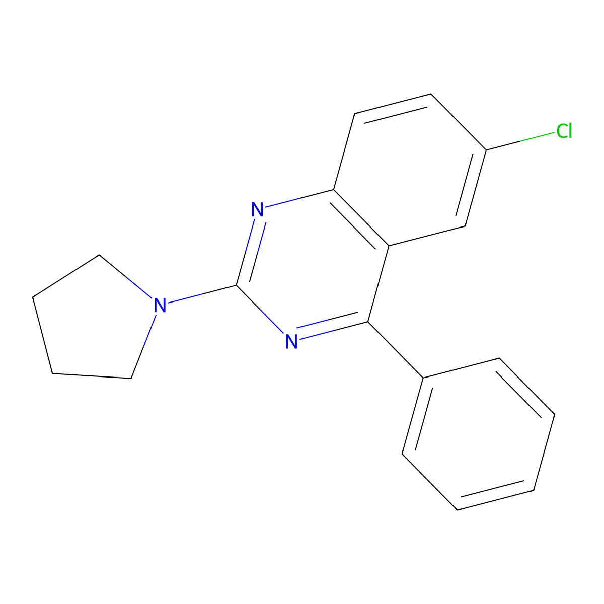 6-Chloro-4-phenyl-2-(pyrrolidin-1-yl)quinazoline molecular structure, CAS 332867-60-4