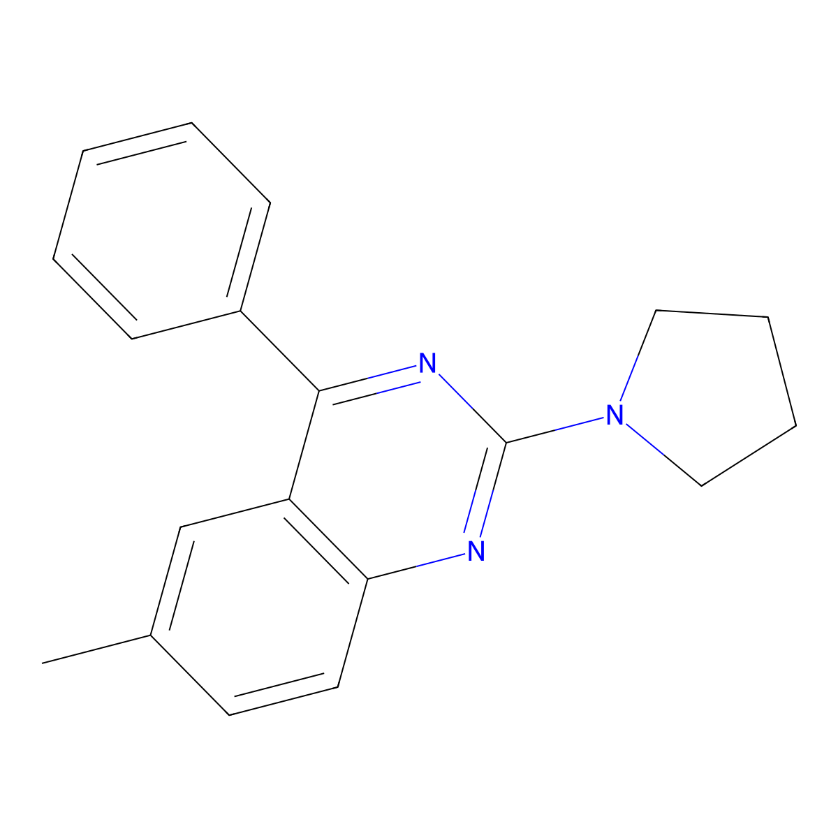 6-Methyl-4-phenyl-2-pyrrolidin-1-ylquinazoline molecular structure, CAS 332867-62-6