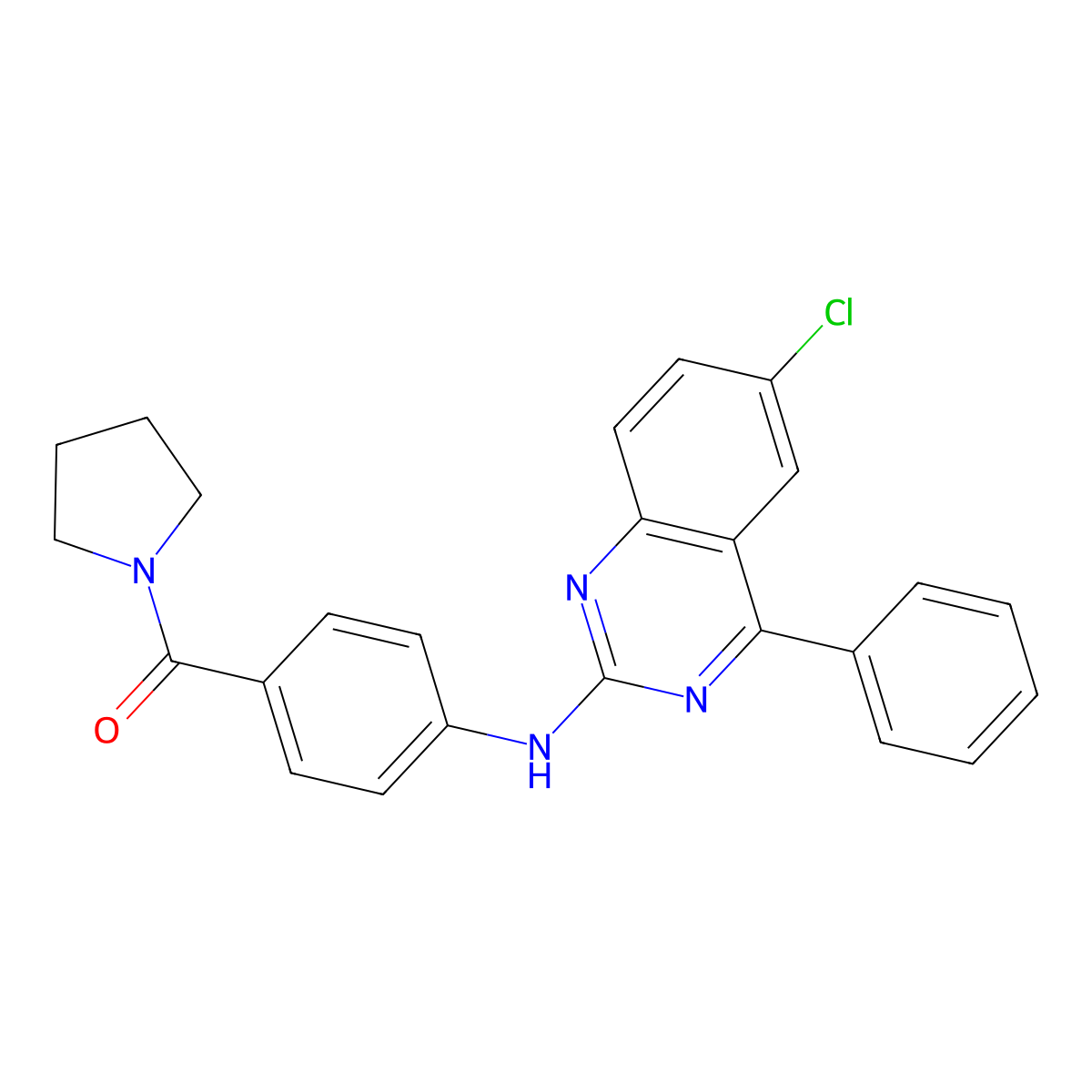 (4-((6-Chloro-4-phenylquinazolin-2-yl)amino)phenyl)(pyrrolidin-1-yl)methanone molecular structure, CAS 332867-66-0