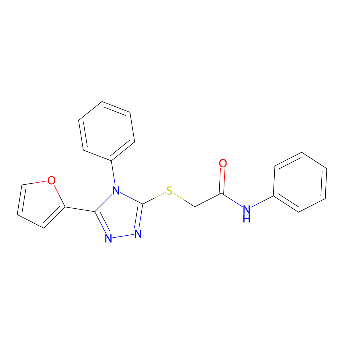 2-[[5-(furan-2-yl)-4-phenyl-1,2,4-triazol-3-yl]sulfanyl]-N-phenylacetamide molecular structure, CAS 332867-73-9