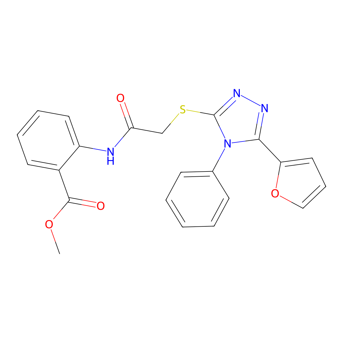 Methyl 2-[(([5-(2-furyl)-4-phenyl-4h-1,2,4-triazol-3-yl]thio)acetyl)amino]benzoate molecular structure, CAS 332867-75-1