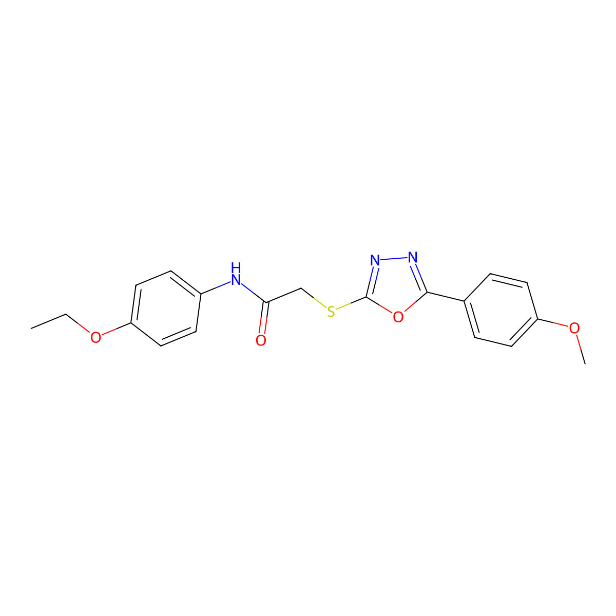 N-(4-ethoxyphenyl)-2-((5-(4-methoxyphenyl)-1,3,4-oxadiazol-2-yl)thio)acetamide molecular structure, CAS 332867-76-2