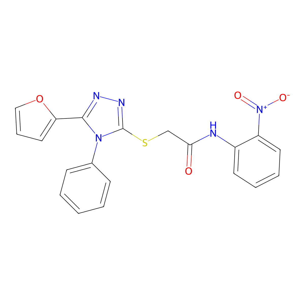 2-((5-(Furan-2-yl)-4-phenyl-4H-1,2,4-triazol-3-yl)thio)-N-(2-nitrophenyl)acetamide molecular structure, CAS 332867-77-3