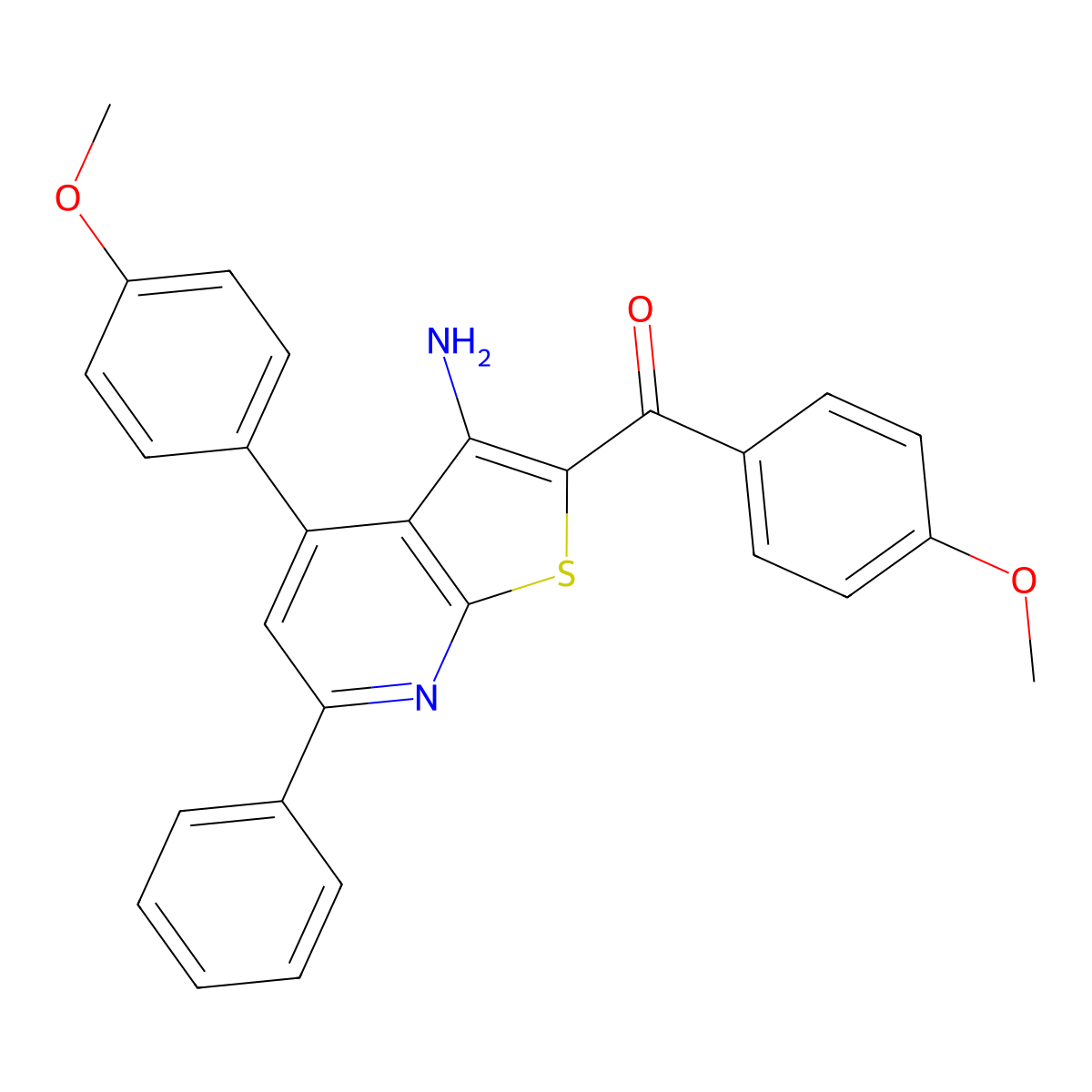[3-Amino-4-(4-methoxyphenyl)-6-phenylthieno[2,3-b]pyridin-2-yl]-(4-methoxyphenyl)methanone molecular structure, CAS 332867-78-4