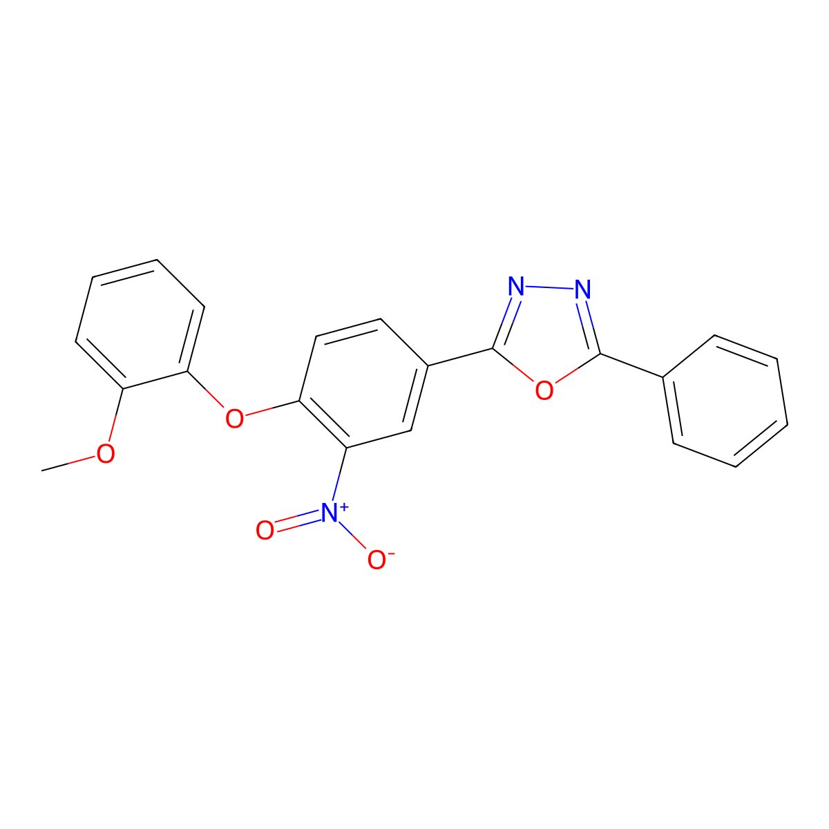 2-[4-(2-Methoxyphenoxy)-3-nitrophenyl]-5-phenyl-1,3,4-oxadiazole molecular structure, CAS 332867-88-6