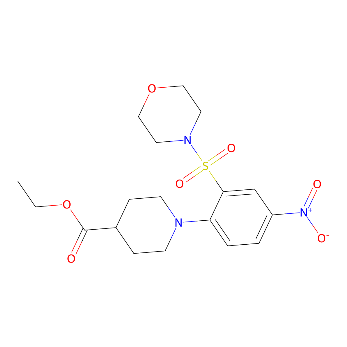 Ethyl 1-(2-morpholin-4-ylsulfonyl-4-nitrophenyl)piperidine-4-carboxylate molecular structure, CAS 332867-93-3