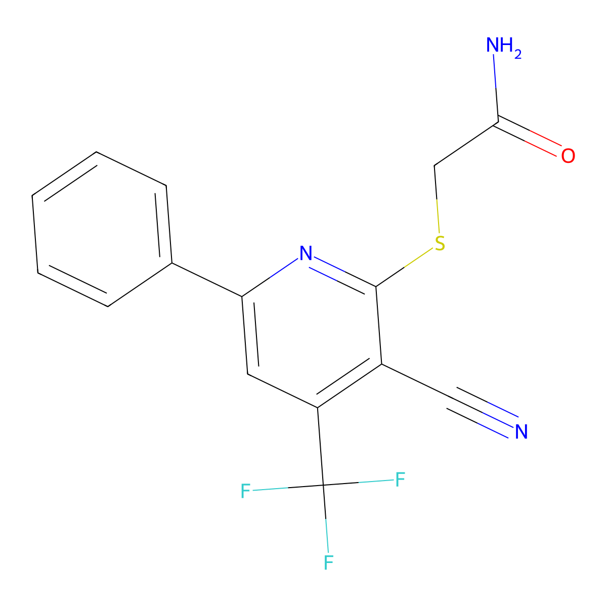 2-{[3-Cyano-6-phenyl-4-(trifluoromethyl)pyridin-2-yl]sulfanyl}acetamide molecular structure, CAS 332869-15-5