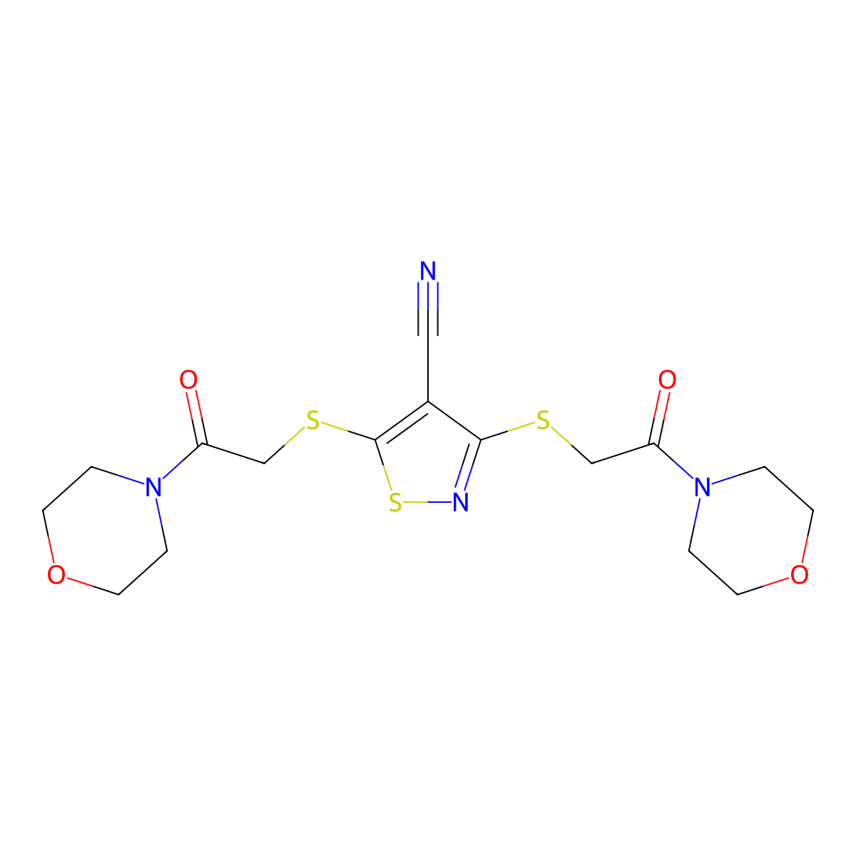 3,5-Bis((2-(4-morpholinyl)-2-oxoethyl)thio)-4-isothiazolecarbonitrile molecular structure, CAS 332869-32-6