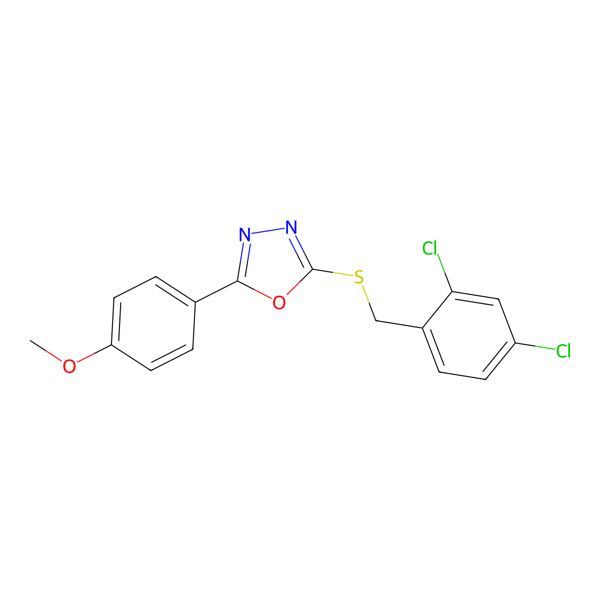 2-[(2,4-Dichlorobenzyl)sulfanyl]-5-(4-methoxyphenyl)-1,3,4-oxadiazole molecular structure, CAS 332869-35-9