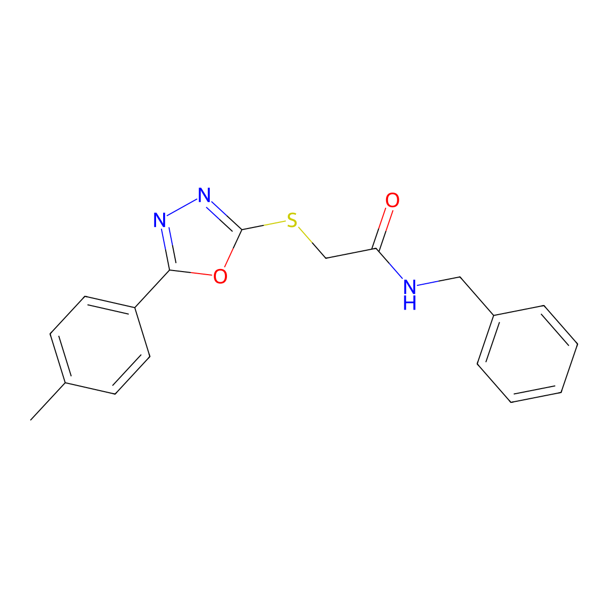 N-Benzyl-2-(5-p-tolyl-[1,3,4]oxadiazol-2-ylsulfanyl)-acetamide molecular structure, CAS 332869-50-8
