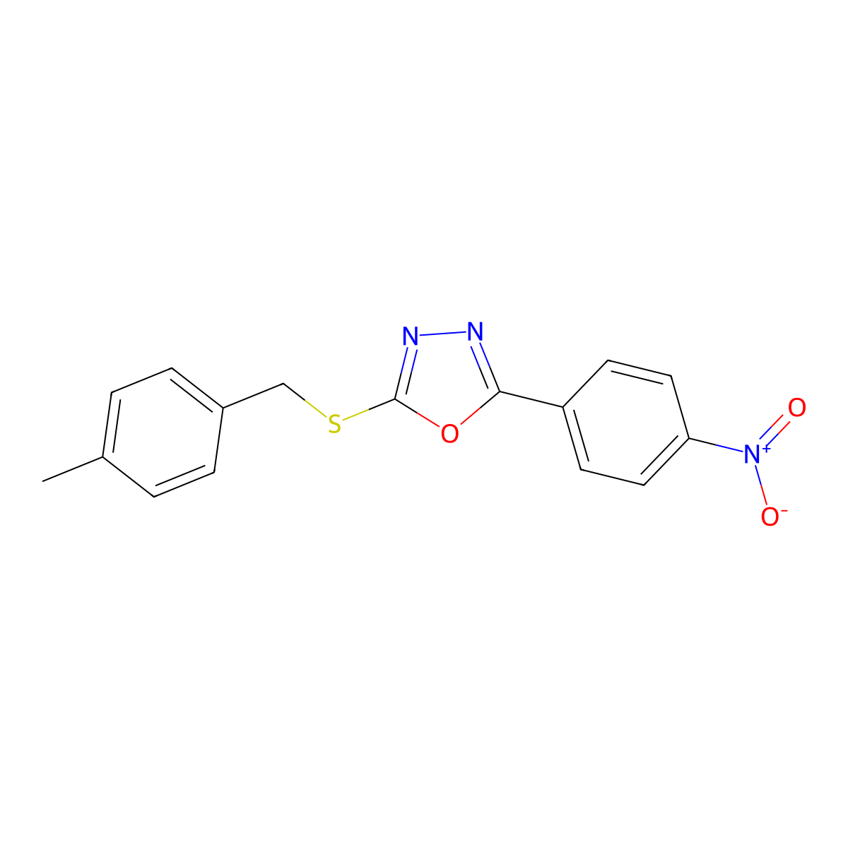 2-((4-Methylbenzyl)thio)-5-(4-nitrophenyl)-1,3,4-oxadiazole molecular structure, CAS 332869-58-6