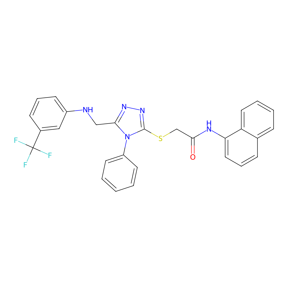 N-naphthalen-1-yl-2-[[4-phenyl-5-[[3-(trifluoromethyl)anilino]methyl]-1,2,4-triazol-3-yl]sulfanyl]acetamide molecular structure, CAS 332871-04-2