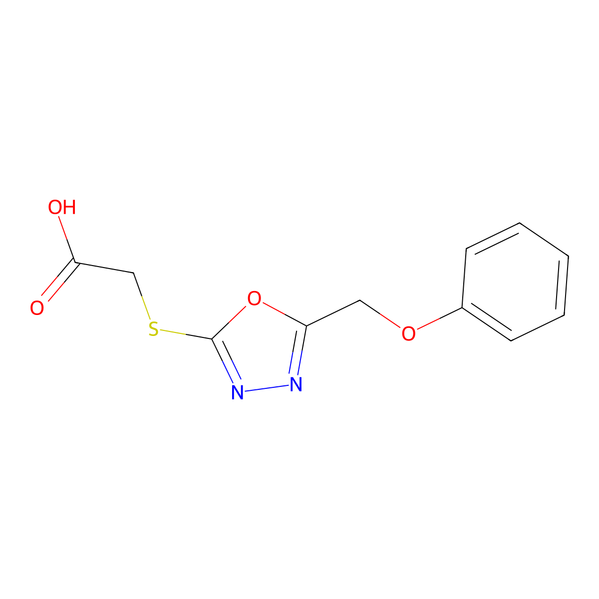 (5-Phenoxymethyl-[1,3,4]oxadiazol-2-ylsulfanyl)-acetic acid molecular structure, CAS 332871-56-4