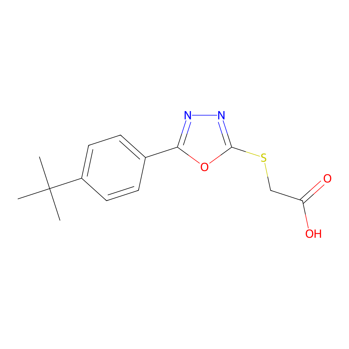 [5-(4-tert-Butyl-phenyl)-[1,3,4]oxadiazol-2-yl-sulfanyl]-acetic acid molecular structure, CAS 332871-60-0