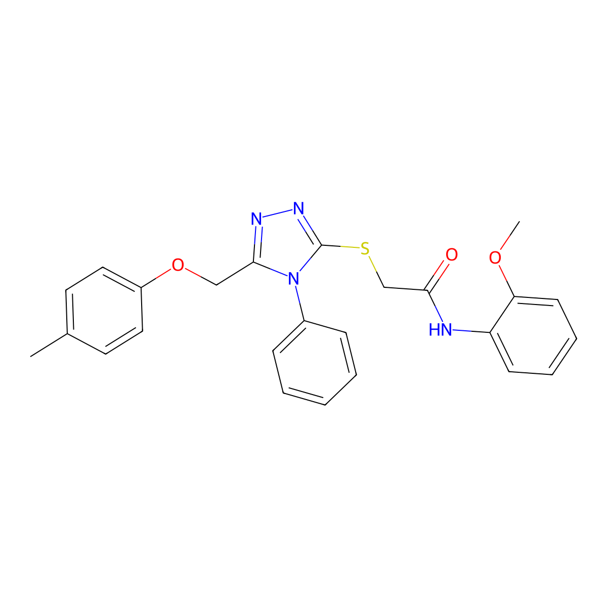 N-(2-methoxyphenyl)-2-({5-[(4-methylphenoxy)methyl]-4-phenyl-4H-1,2,4-triazol-3-yl}sulfanyl)acetamide molecular structure, CAS 332871-90-6
