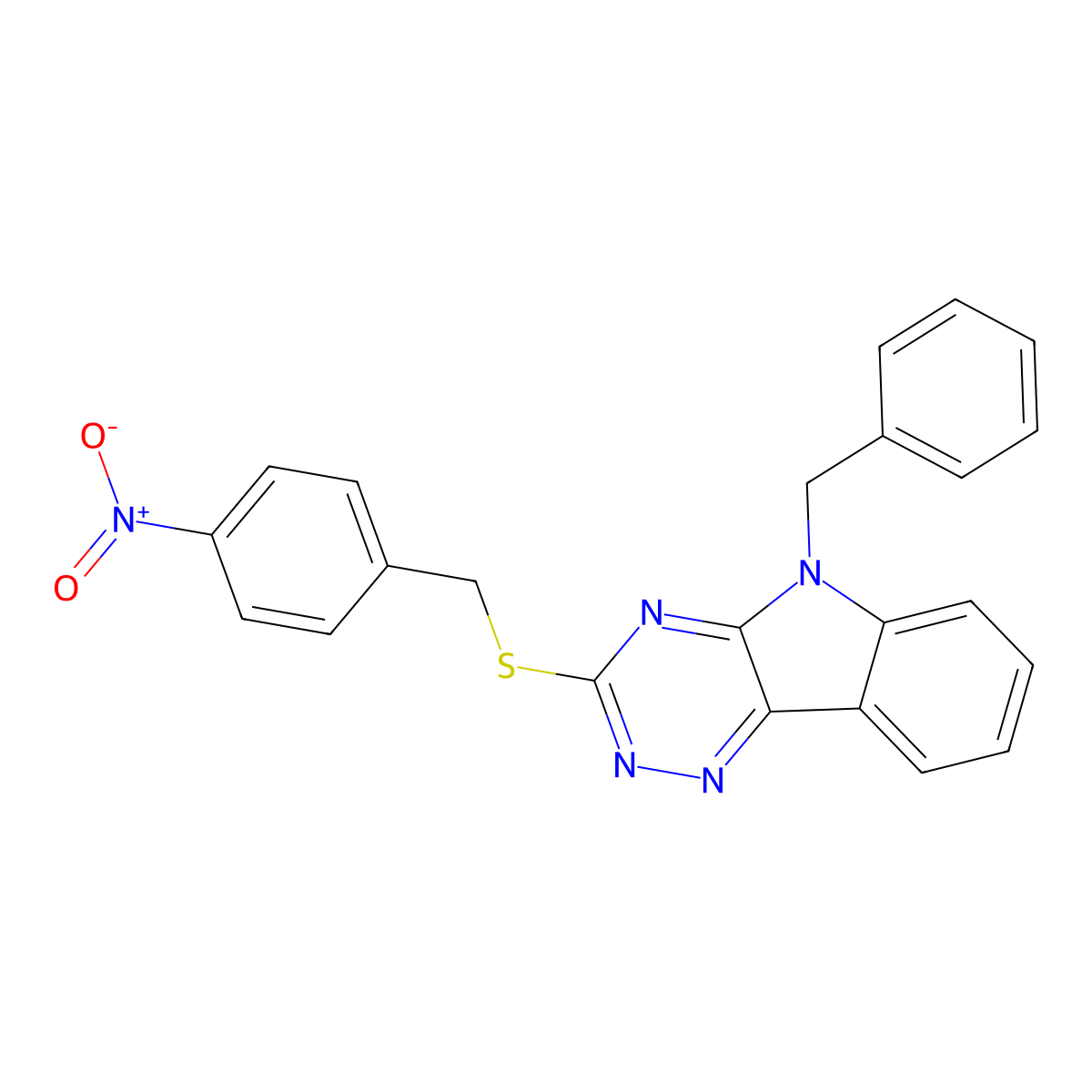 5-Benzyl-3-[(4-nitrophenyl)methylsulfanyl]-[1,2,4]triazino[5,6-b]indole molecular structure, CAS 332872-19-2