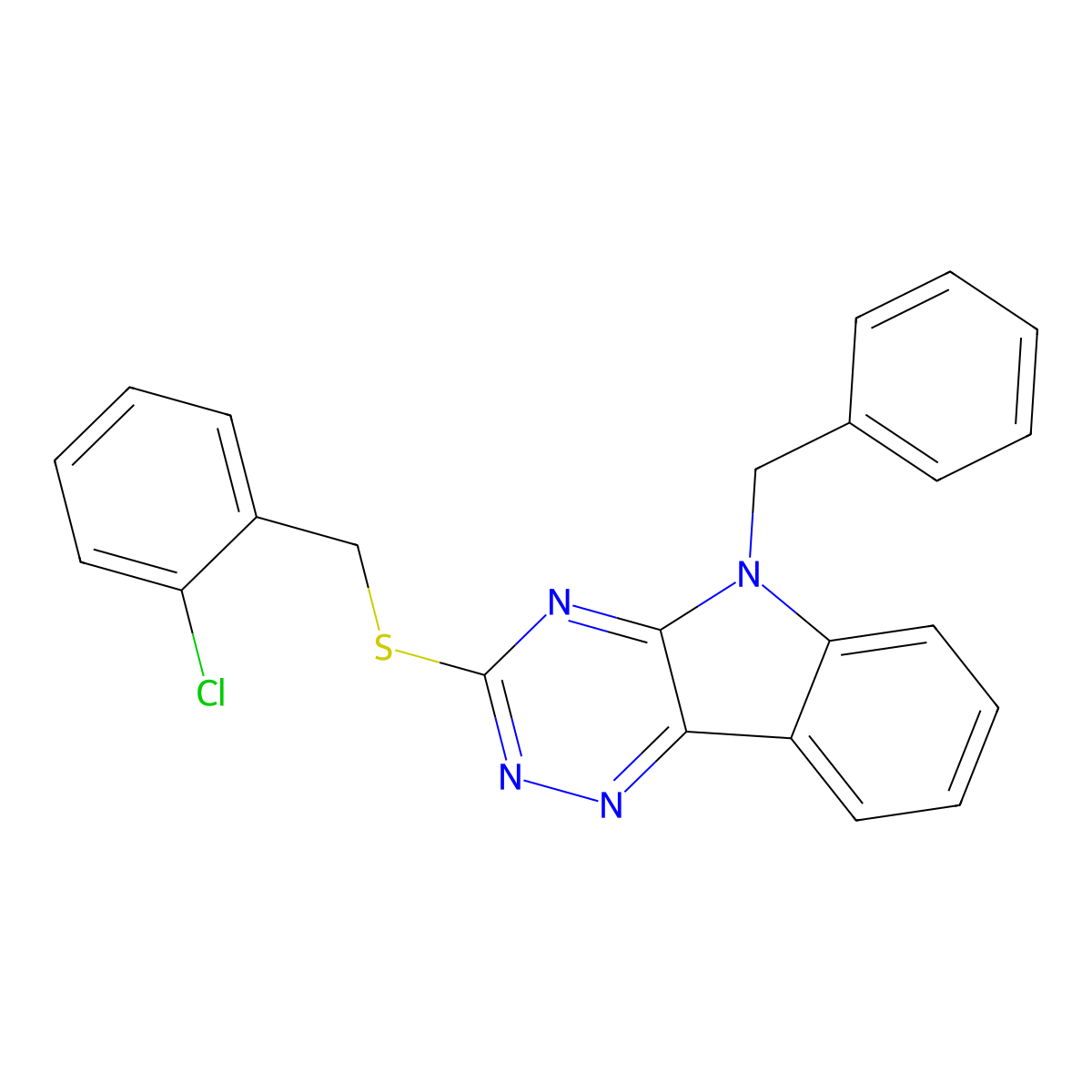 5-benzyl-3-[(2-chlorobenzyl)sulfanyl]-5H-[1,2,4]triazino[5,6-b]indole molecular structure, CAS 332872-22-7